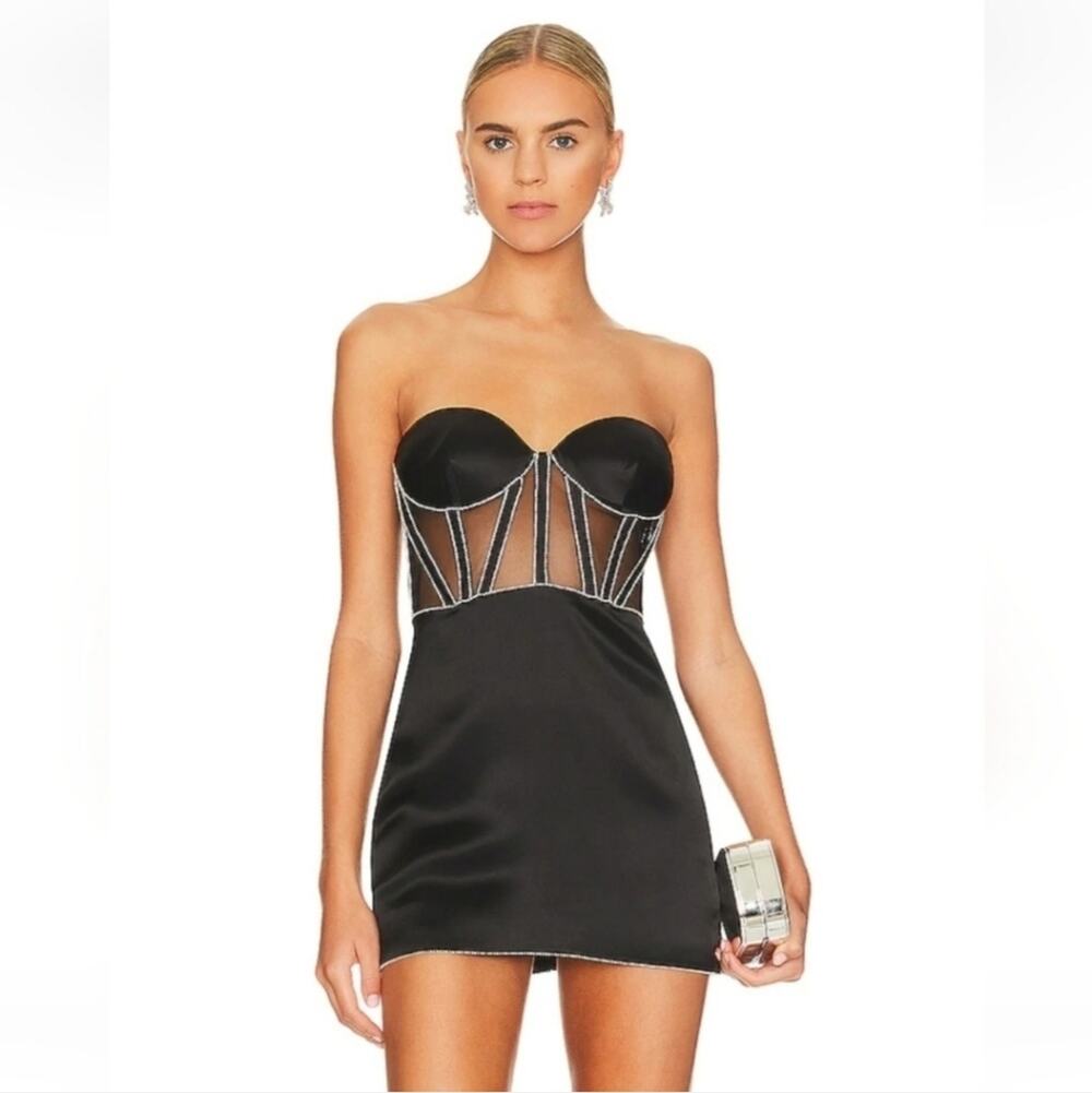 Retrofete Ludlow Dress in Black Large NWT Crystals Corset Strapless Mini